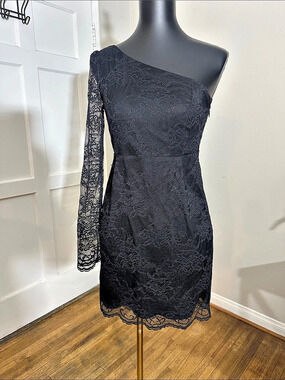 One-Shoulder Lace Mini Dress in Black Like New